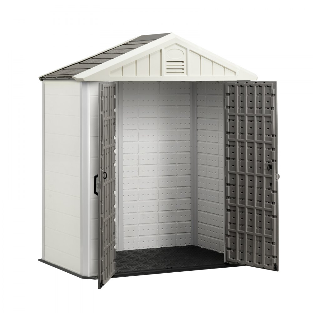 VEVOR Outdoor Storage Shed, 4x8 Ft, Heavy-Duty Resin Tool Shed, with Reinforced Floor, Skylight, Lockable Door, Weather Resistant, 152 Cu. Ft. for Garden Tools, Lawn Mower, Bike, Backyard, Patio, Grey