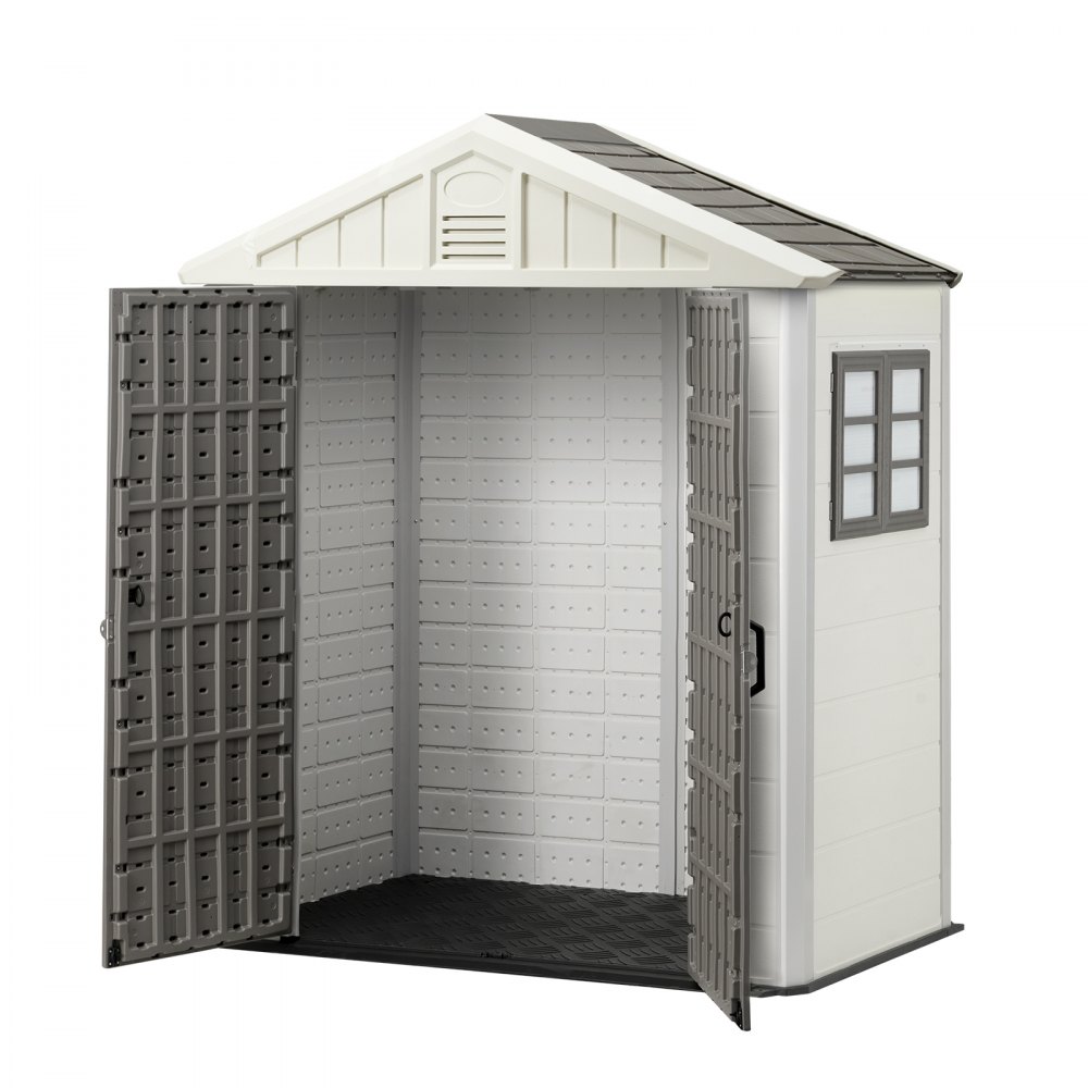 VEVOR Outdoor Storage Shed, 4x8 Ft, Heavy-Duty Resin Tool Shed, with Reinforced Floor, Skylight, Lockable Door, Weather Resistant, 152 Cu. Ft. for Garden Tools, Lawn Mower, Bike, Backyard, Patio, Grey