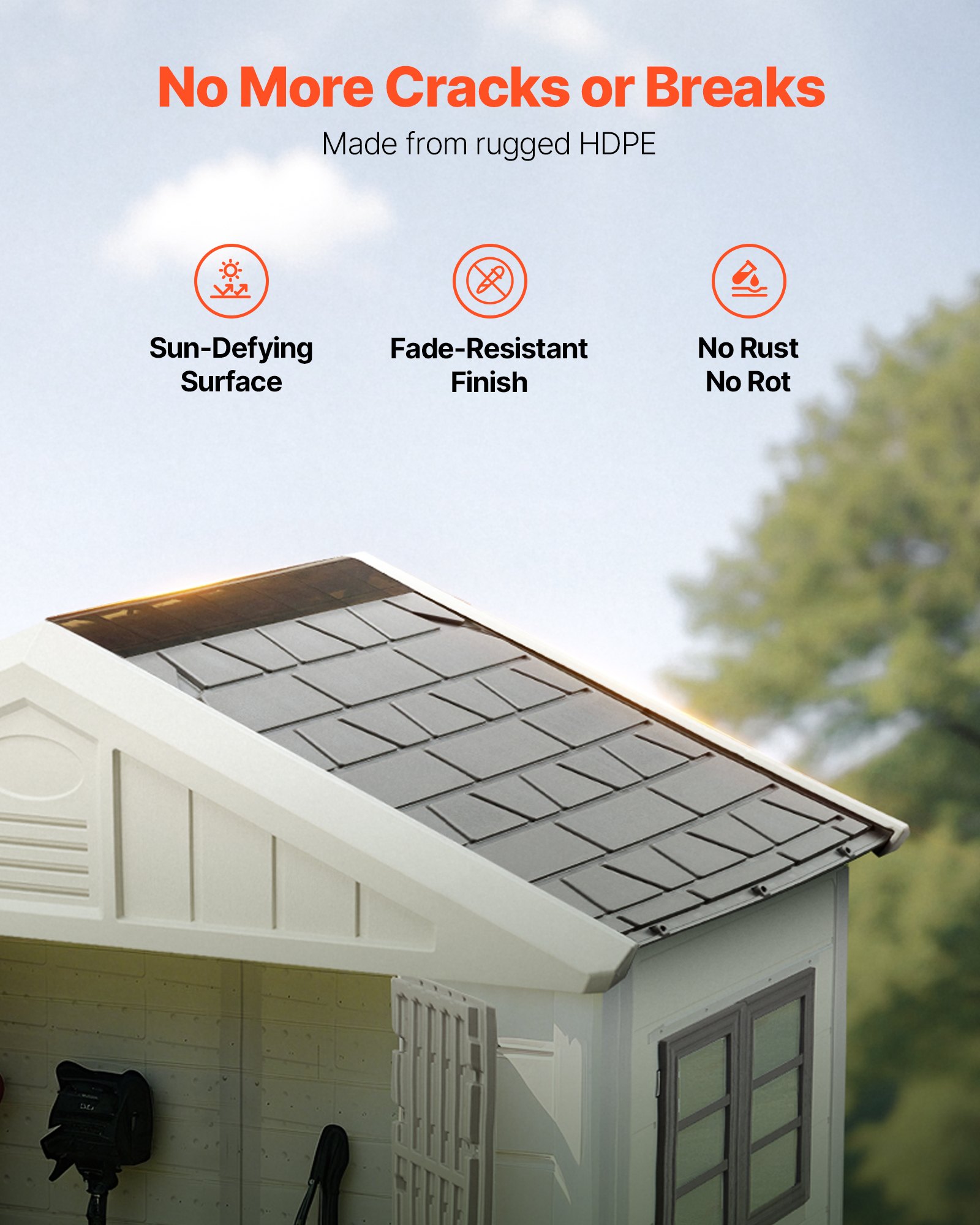 VEVOR Outdoor Storage Shed, 4x8 Ft, Heavy-Duty Resin Tool Shed, with Reinforced Floor, Skylight, Lockable Door, Weather Resistant, 152 Cu. Ft. for Garden Tools, Lawn Mower, Bike, Backyard, Patio, Grey