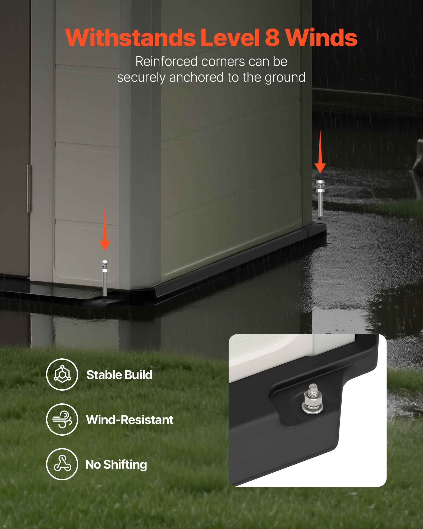 VEVOR Outdoor Storage Shed, 4x8 Ft, Heavy-Duty Resin Tool Shed, with Reinforced Floor, Skylight, Lockable Door, Weather Resistant, 152 Cu. Ft. for Garden Tools, Lawn Mower, Bike, Backyard, Patio, Grey