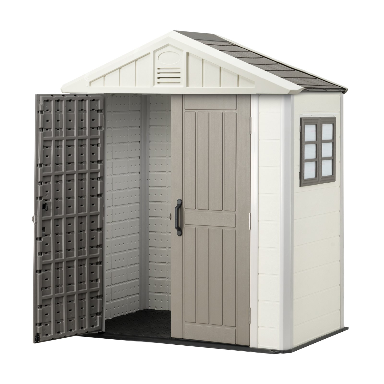 VEVOR Outdoor Storage Shed, 4x8 Ft, Heavy-Duty Resin Tool Shed, with Reinforced Floor, Skylight, Lockable Door, Weather Resistant, 152 Cu. Ft. for Garden Tools, Lawn Mower, Bike, Backyard, Patio, Grey