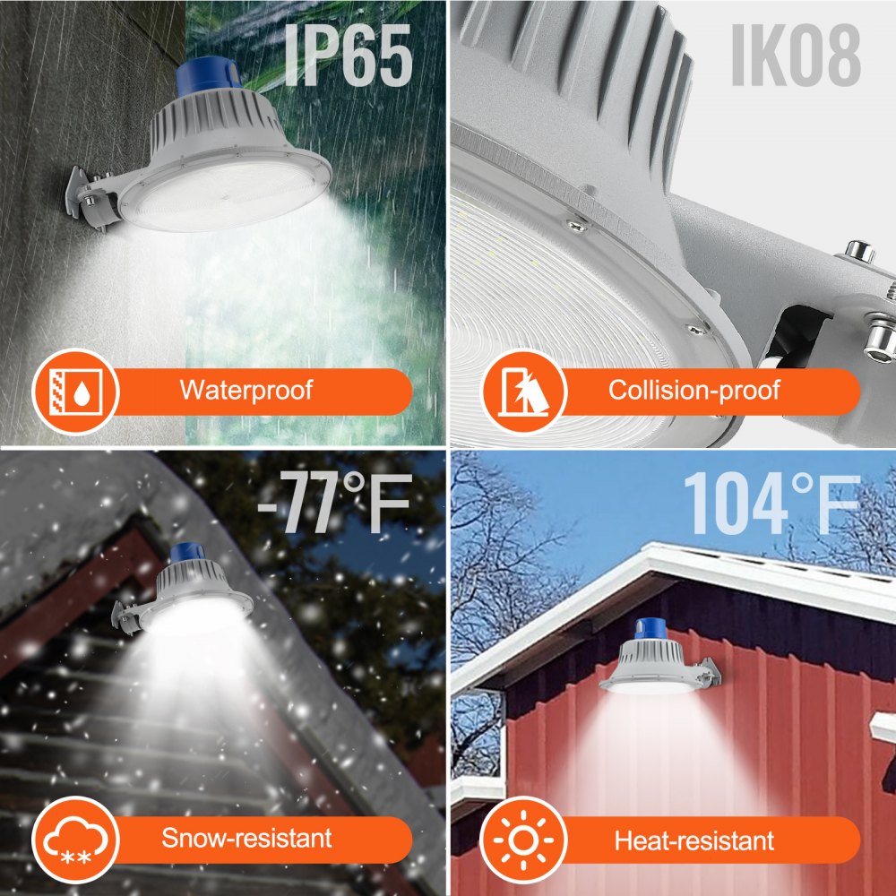 VEVOR LED Barn Light, 50W 5500LM, Ultra Brightness 6000K Daylight, Dusk to Dawn Area Lights, Outdoor Security Flood Lighting, IP65 Waterproof for Outside Yard Street Garage Shed Patio, Wall/Pole Mount