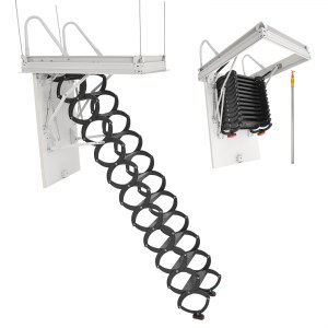 VEVOR Attic Ladder, 660LBS/299.4KG Capacity, Fits 8.5 to 9.4 ft Ceiling Height and 39.4 x 27.5 inch Opening Size, Alloy Steel Pull-Down Retractable Ceiling Stair with Pulling Rod for Attic Loft Roof | VEVOR US