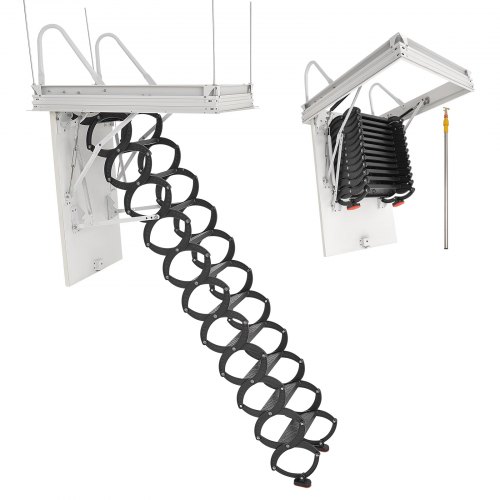 Steel Attic Ladder Ceiling-Mounted Attic Stairs for 8.5 to 9.4 ft Ceilings