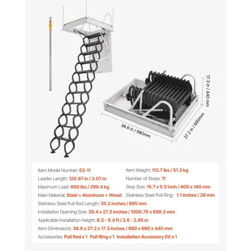 Kokkupandav pööningutrepp 300 kg, kõrgusele 2,6–2,85 m (11 astet) — pilt 7