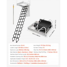 Steel Attic Ladder Ceiling-Mounted Attic Stairs for 9.5 to 10.2 ft Ceilings