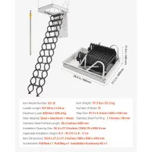 Steel Attic Ladder Ceiling-Mounted Attic Stairs for 9.5 to 10.2 ft Ceilings