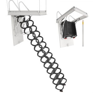 VEVOR Attic Ladder, 660LBS/299.4KG Capacity, Fits 10.5 to 11 ft Ceiling Height and 39.4 x 27.5 inch Opening Size, Alloy Steel Pull-Down Retractable Ceiling Stair with Pulling Rod for Attic Loft Roof | VEVOR US