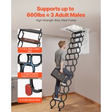 Steel Attic Ladder Ceiling-Mounted Attic Stairs for 10.5 to 11 ft Ceilings