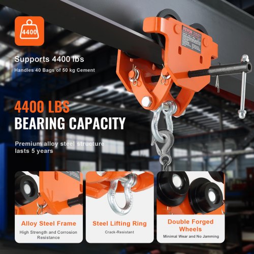 I-beam Trolley Hoist 2 Ton Beam Trolley - Heavy Duty 4400LBS Capacity With Dual Wheels For I-Beam Tracks Hoist Trolley