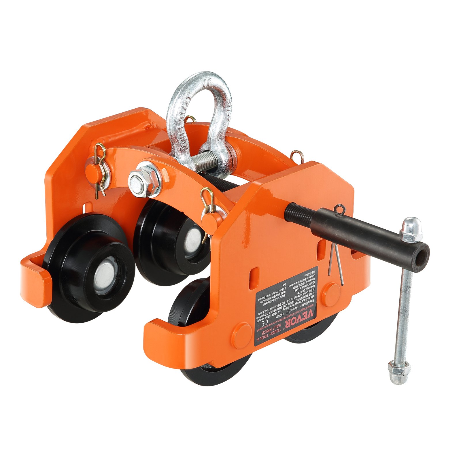 VEVOR Manual Trolley, 4400 lbs/2 Ton Load Capacity, Push Beam Trolley with Dual Wheels, Adjustable for I-Beam Flange Width 2.8" to 6.7", Heavy Duty Alloy Steel Garage Hoist for Straight Curved I Beam