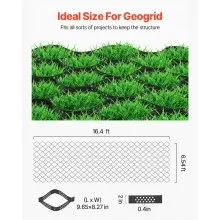 VEVOR Gravel Grid, 2 Inch Depth, 16.4 x 6.5 FT / 5000 x 1980 mm, 1880 LBS Per Sq ft Grass Ground Retainer, Permeable Geo Grids Driveway Stabilization, for Garden, Patio, Walkway, RV Parking Slopes