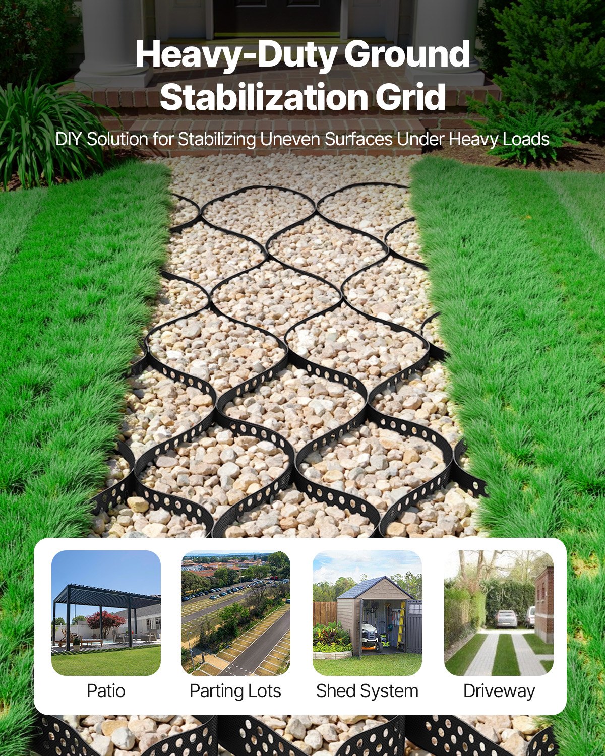 VEVOR Gravel Grid, 50mm Depth, 5 x 1.98m, 853kg Per Sq ft Grass Ground Retainer, Permeable Geo Grids Driveway Stabilization, for Garden, Patio, Walkway, RV Parking Slopes