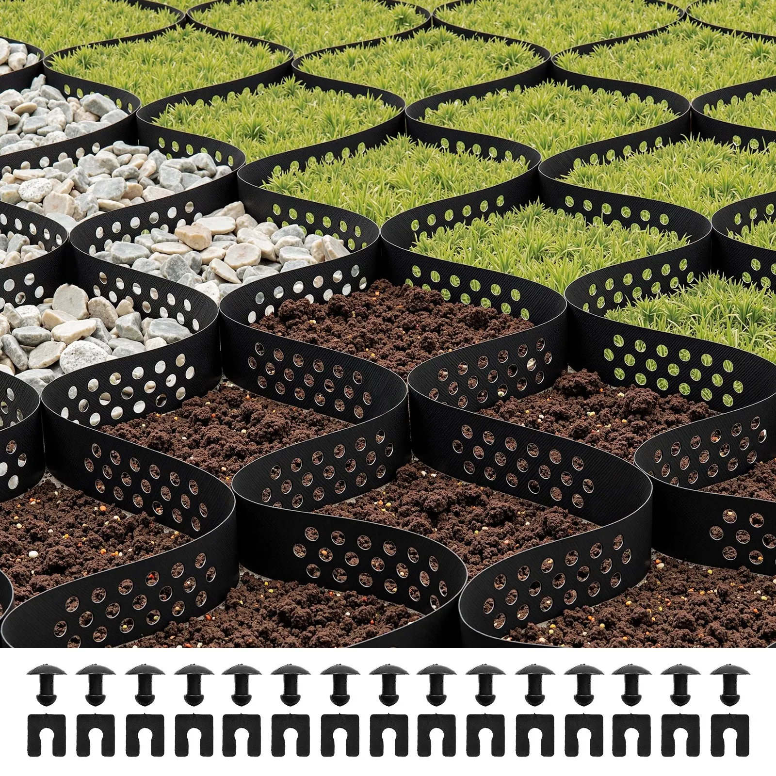 VEVOR Gravel Grid, 50mm Depth, 5 x 1.98m, 853kg Per Sq ft Grass Ground Retainer, Permeable Geo Grids Driveway Stabilization, for Garden, Patio, Walkway, RV Parking Slopes
