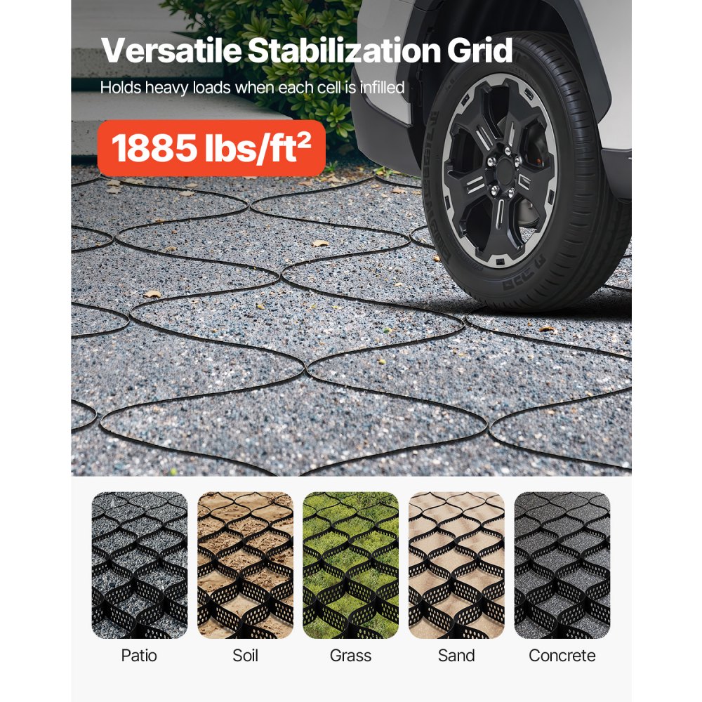 VEVOR Gravel Grid, 2 Inch Depth, 17.06 x 8.86 FT / 5200 x 2700 mm, 1880 LBS Per Sq ft Grass Ground Retainer, Permeable Geo Grids Driveway Stabilization, for Garden, Patio, Walkway, RV Parking Slopes