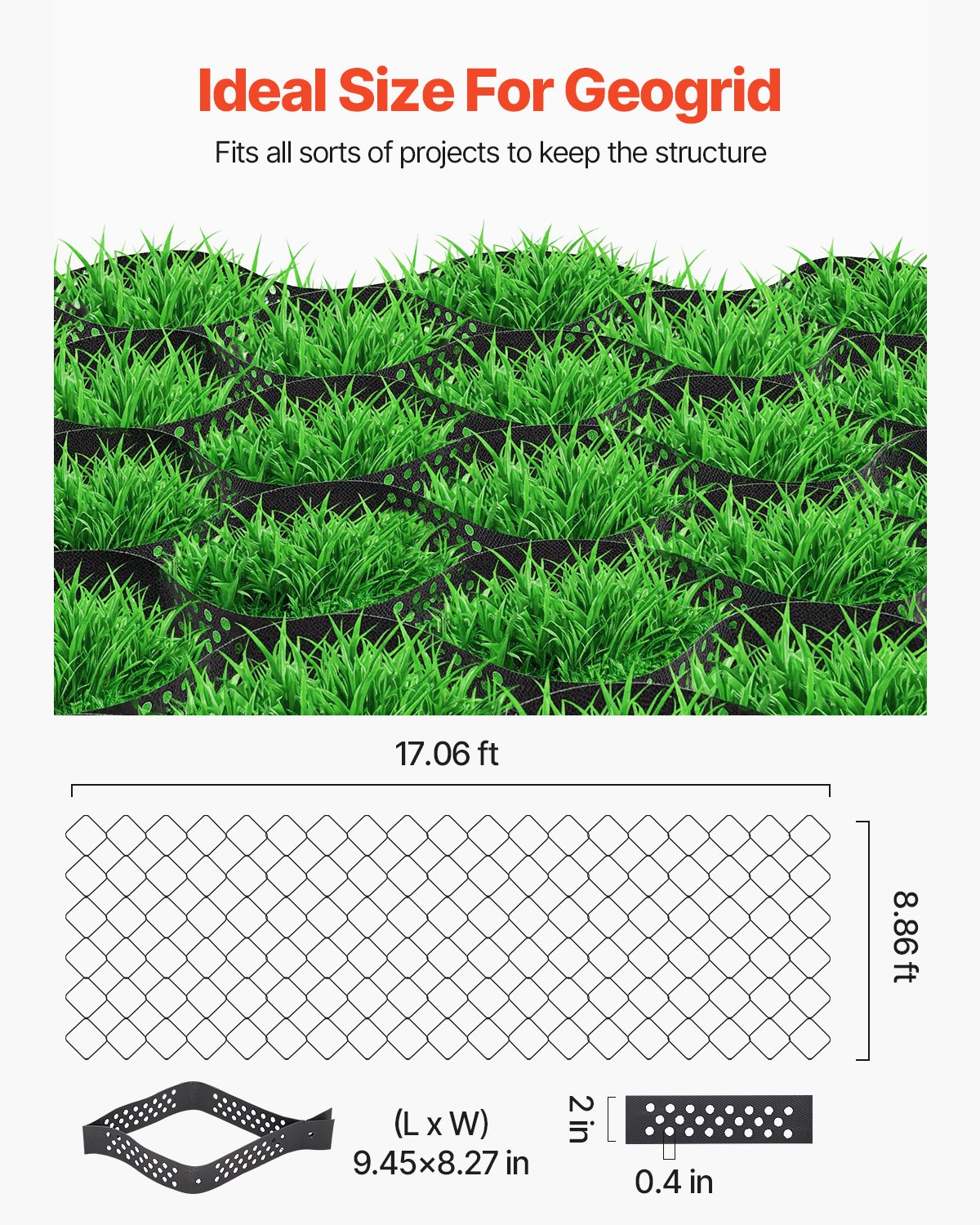 VEVOR Gravel Grid,50mm Depth, 5.2 x 2.7m, 853kg Per Sq ft Grass Ground Retainer, Permeable Geo Grids Driveway Stabilization, for Garden, Patio, Walkway, RV Parking Slopes