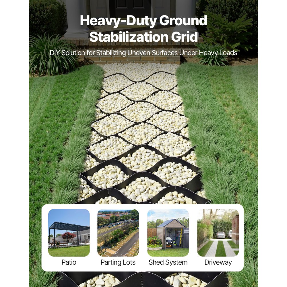 VEVOR Gravel Grid, 50mm Depth, 8.2 x 1.2m, 853kg Per Sq ft Grass Ground Retainer, Permeable Geo Grids Driveway Stabilization, for Garden, Patio, Walkway, RV Parking Slopes