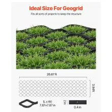 VEVOR Gravel Grid, 2 Inch Depth, 26.87 x 3.94 FT / 8200 x 1200 mm, 1880 LBS Per Sq ft Grass Ground Retainer, Permeable Geo Grids Driveway Stabilization, for Garden, Patio, Walkway, RV Parking Slopes