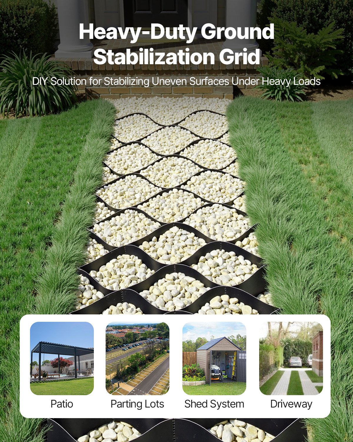 VEVOR Gravel Grid, 2 Inch Depth, 26.87 x 3.94 FT / 8200 x 1200 mm, 1880 LBS Per Sq ft Grass Ground Retainer, Permeable Geo Grids Driveway Stabilization, for Garden, Patio, Walkway, RV Parking Slopes