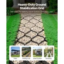 VEVOR Gravel Grid, 2 Inch Depth, 32.81 x 9.84 FT / 10000 x 3000 mm, 1880 LBS Per Sq ft Grass Ground Retainer, Permeable Geo Grids Driveway Stabilization, for Garden, Patio, Walkway, RV Parking Slopes