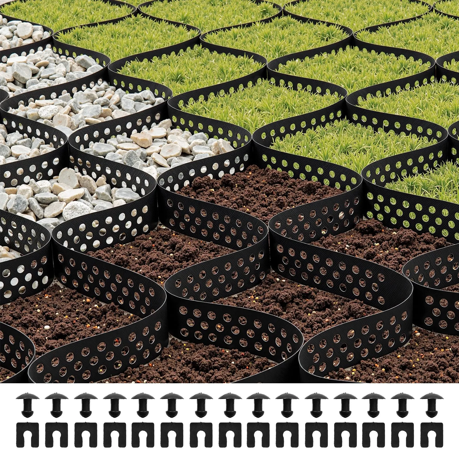 VEVOR Gravel Grid,50mm Depth, 10 x 3m, 853kg Per Sq ft Grass Ground Retainer, Permeable Geo Grids Driveway Stabilization, for Garden, Patio, Walkway, RV Parking Slopes