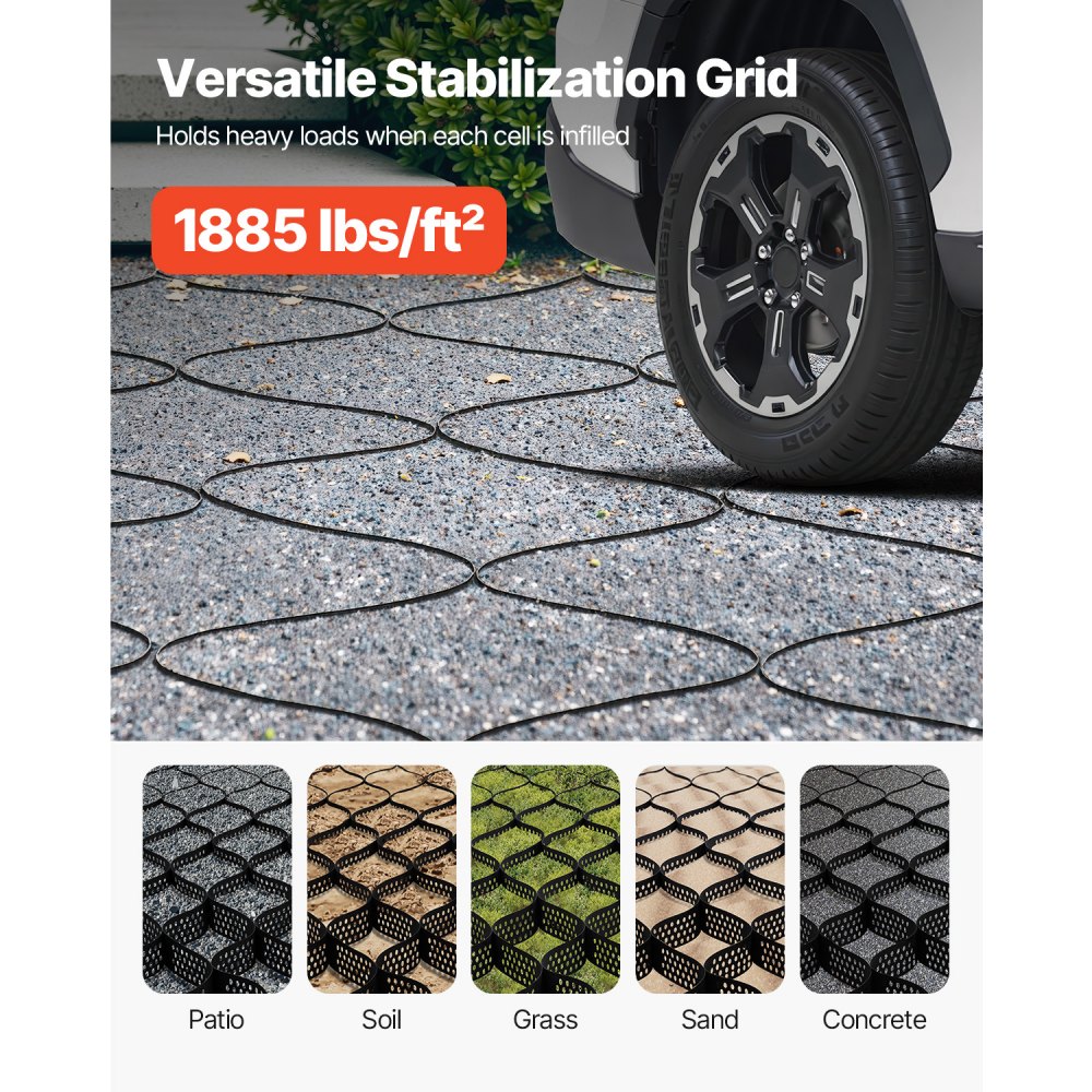 VEVOR Gravel Grid, 75mm Depth, 5.2 x 2.7m, 853kg Per Sq ft Grass Ground Retainer, Permeable Geo Grids Driveway Stabilization, for Garden, Patio, Walkway, RV Parking Slopes
