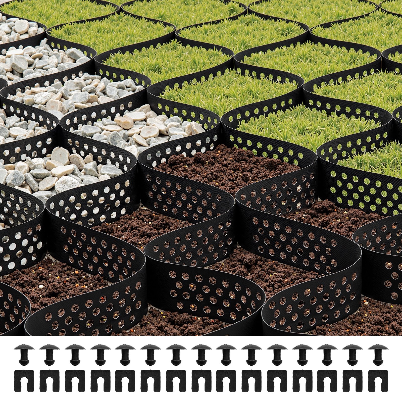 VEVOR Gravel Grid, 75mm Depth, 5.2 x 2.7m, 853kg Per Sq ft Grass Ground Retainer, Permeable Geo Grids Driveway Stabilization, for Garden, Patio, Walkway, RV Parking Slopes