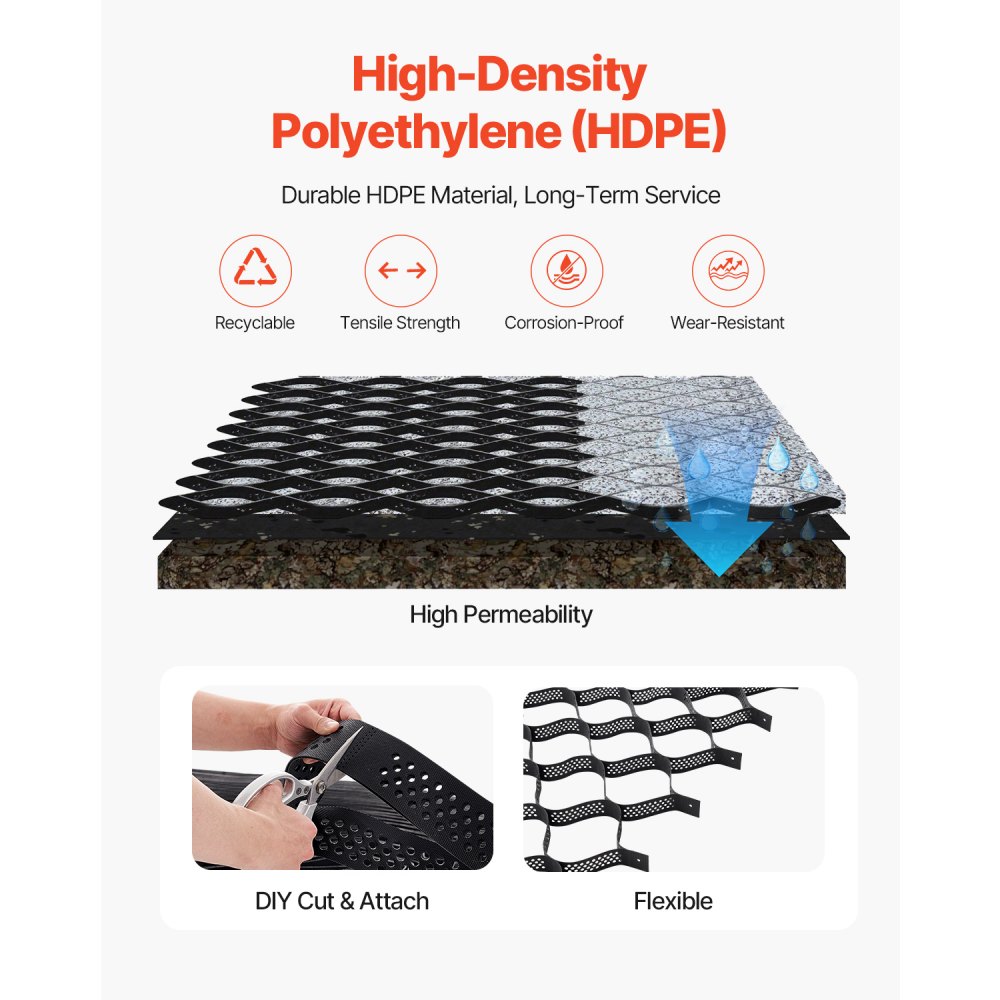 VEVOR Gravel Grid, 75mm Depth, 7.6 x 2.9m, 853kg Per Sq ft Grass Ground Retainer, Permeable Geo Grids Driveway Stabilization, for Garden, Patio, Walkway, RV Parking Slopes