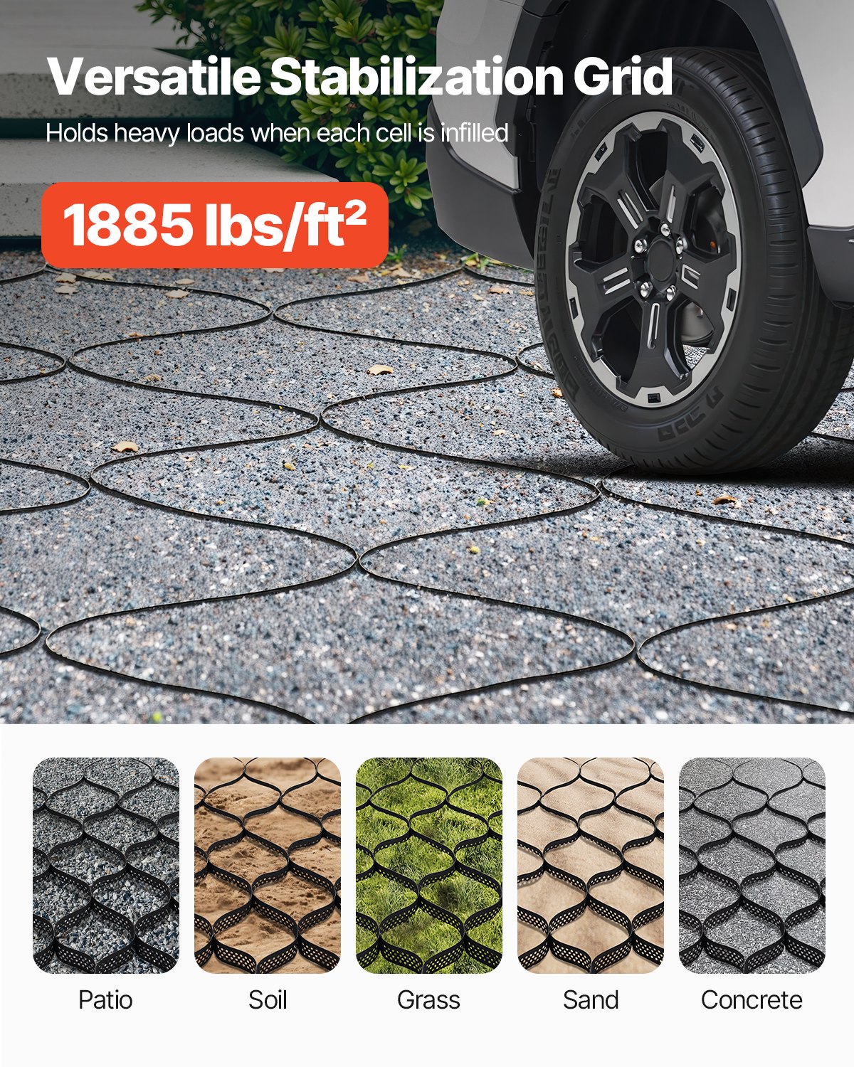 VEVOR Gravel Grid, 3 Inch Depth, 24.93 x 9.52 FT / 7600 x 2900 mm, 1880 LBS Per Sq ft Grass Ground Retainer, Permeable Geo Grids Driveway Stabilization, for Garden, Patio, Walkway, RV Parking Slopes
