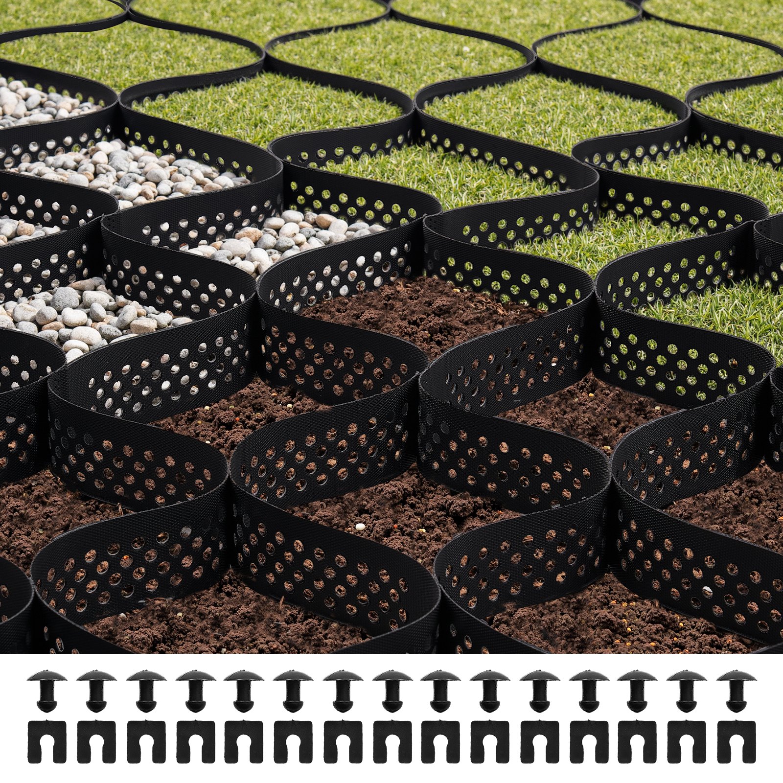 VEVOR Gravel Grid, 3 Inch Depth, 24.93 x 9.52 FT / 7600 x 2900 mm, 1880 LBS Per Sq ft Grass Ground Retainer, Permeable Geo Grids Driveway Stabilization, for Garden, Patio, Walkway, RV Parking Slopes