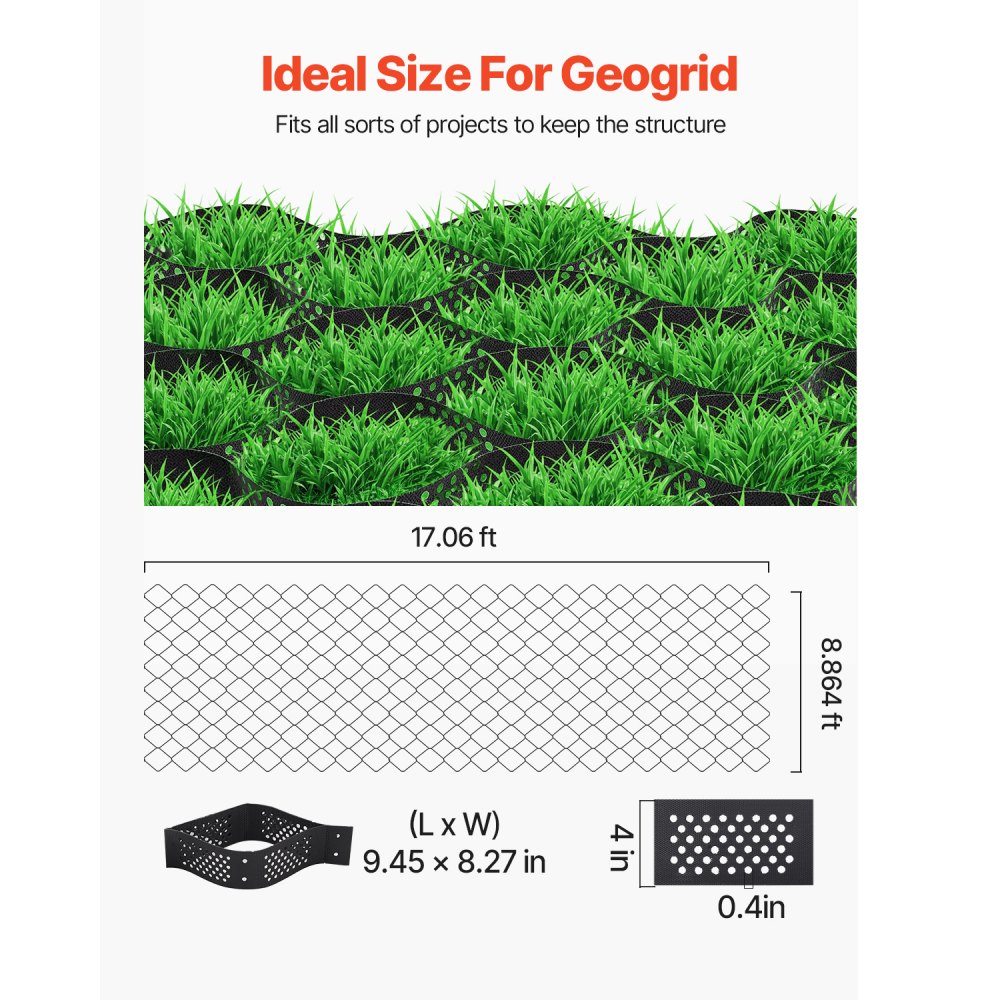 VEVOR Gravel Grid, 100mm Depth, 5.2 x 2.7m, 853kg Per Sq ft Grass Ground Retainer, Permeable Geo Grids Driveway Stabilization, for Garden, Patio, Walkway, RV Parking Slopes