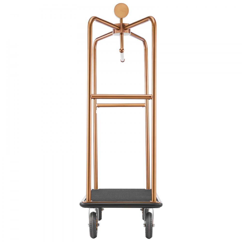 VEVOR Hotel Luggage Cart, 544.31 kg Heavy Duty Bellman Cart with Stainless Steel Frame, 203 mm Rubber Wheels, Black Carpeted Deck, Commercial Luggage Carrier Rolling Trolley for Hotels,Resorts, Rose Gold
