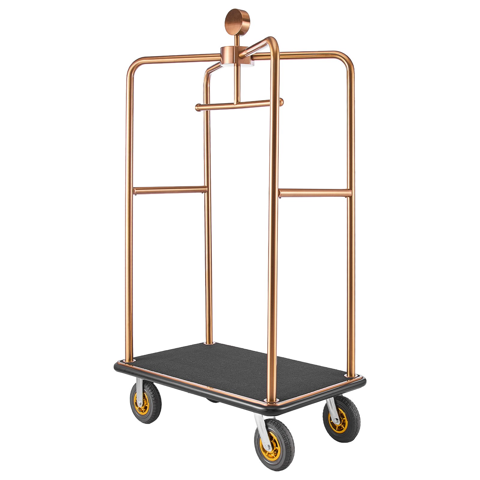 VEVOR Hotel Luggage Cart, 544.31 kg Heavy Duty Bellman Cart with Stainless Steel Frame, 203 mm Rubber Wheels, Black Carpeted Deck, Commercial Luggage Carrier Rolling Trolley for Hotels,Resorts, Rose Gold