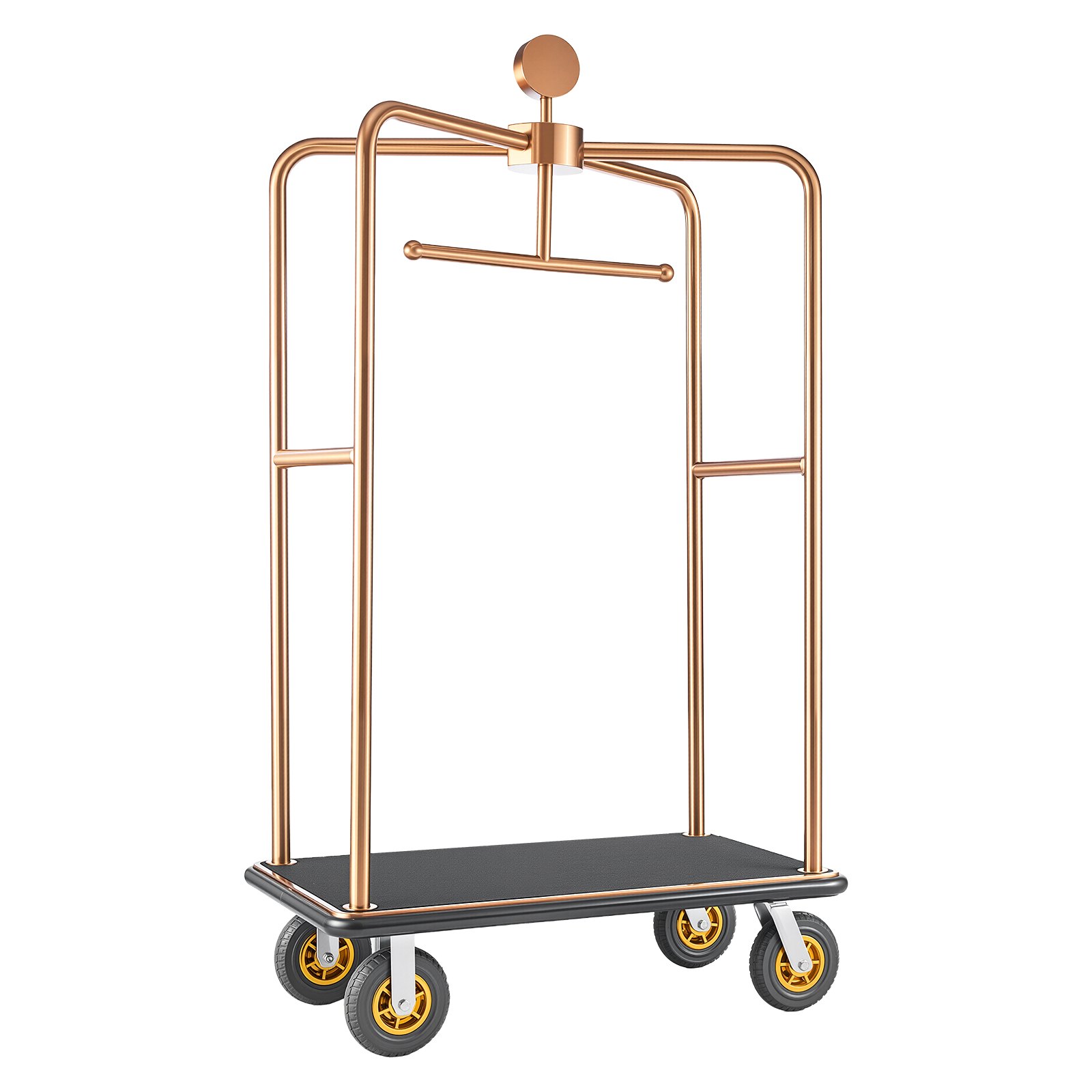 VEVOR Hotel Luggage Cart, 544.31 kg Heavy Duty Bellman Cart with Stainless Steel Frame, 203 mm Rubber Wheels, Black Carpeted Deck, Commercial Luggage Carrier Rolling Trolley for Hotels,Resorts, Rose Gold