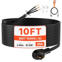 10 ft Dryer Power Cord 3-Prong NEMA 10-30P Dryer Cord w/ Eyelet Connectors