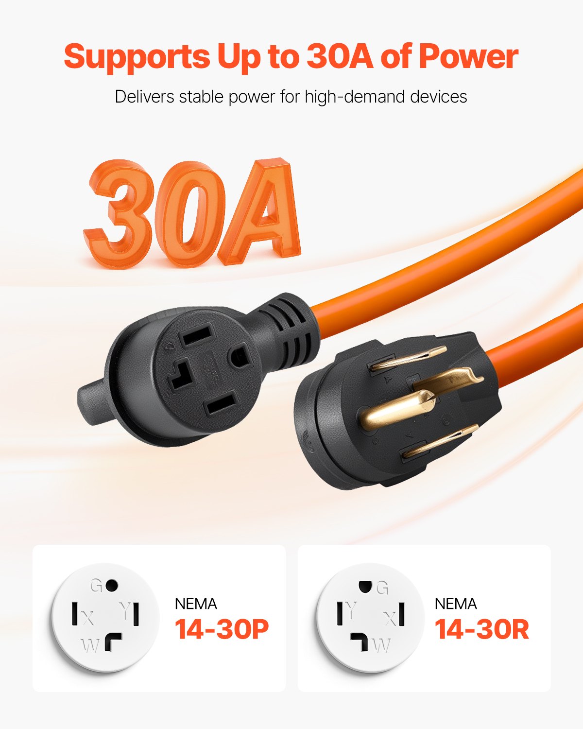 VEVOR 10 ft Dryer Extension Cord, 4-Prong NEMA 14-30P to 14-30R Dryer Cord, 125V/250V, STW 10AWG/4C, 30A, Pure Copper Wire Cable with Black Non-woven Bag and PVC Cable Tie, for Outdoor & Indoor Use
