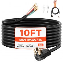 10 ft Dryer Power Cord 4-Prong NEMA 14-30P Dryer Cord w/ Eyelet Connectors