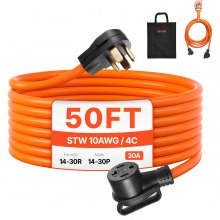 50 ft Dryer Extension Cord 4-Prong NEMA 14-30P to 14-30R Dryer Cord 30A