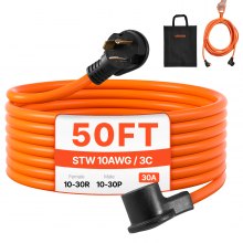 50 ft Dryer Extension Cord 3-Prong NEMA 10-30P to 10-30R Dryer Cord 30A