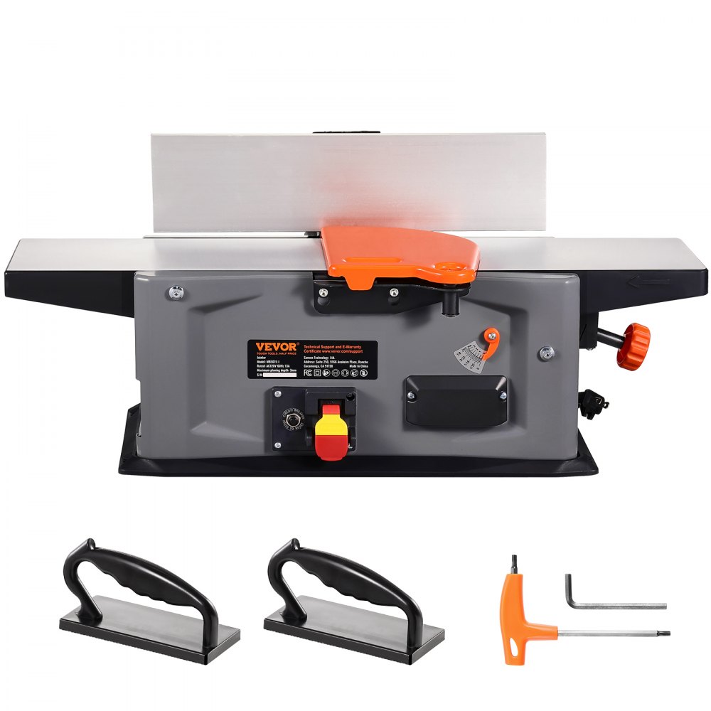 VEVOR Spiral Benchtop Jointer, 6 in, 1.5HP 10000 RPM Bench Top Wood Jointer, with 14-Blade Spiral Cutterhead 0-1/8'' Adjustable Depth 6.1x27.6'' Table, Portable Woodworking Jointer for All Wood Types