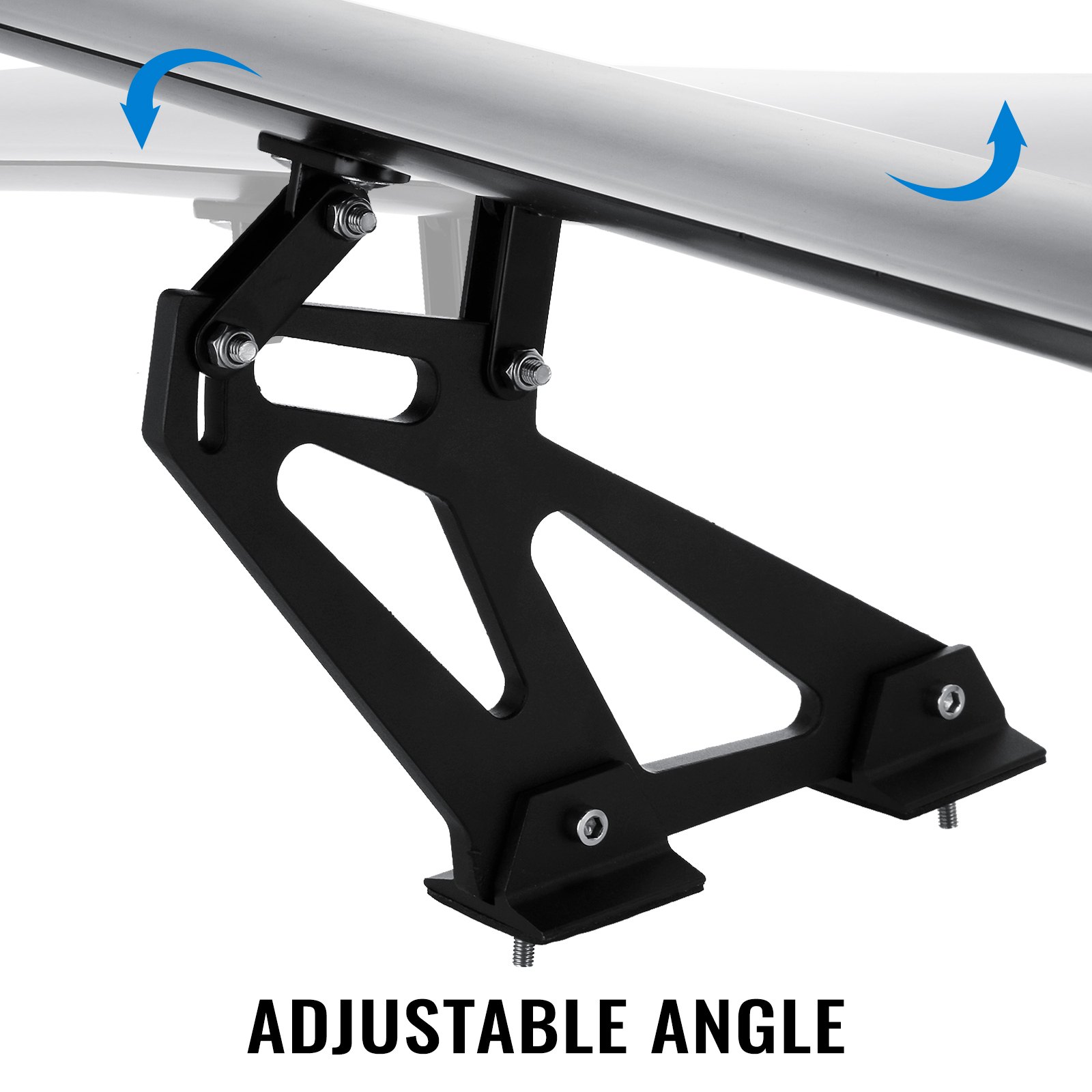 adjustable VEVOR gt wing spoiler bracket with bolts and directional arrows.