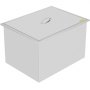stainless steel VEVOR ice chest with a lid and handle, angled top view.