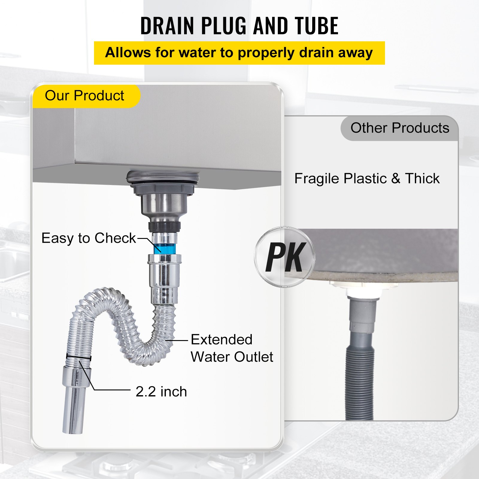 VEVOR ice chest drain plug and tube vs. fragile plastic, features easy check and 2.2&quot; outlet.