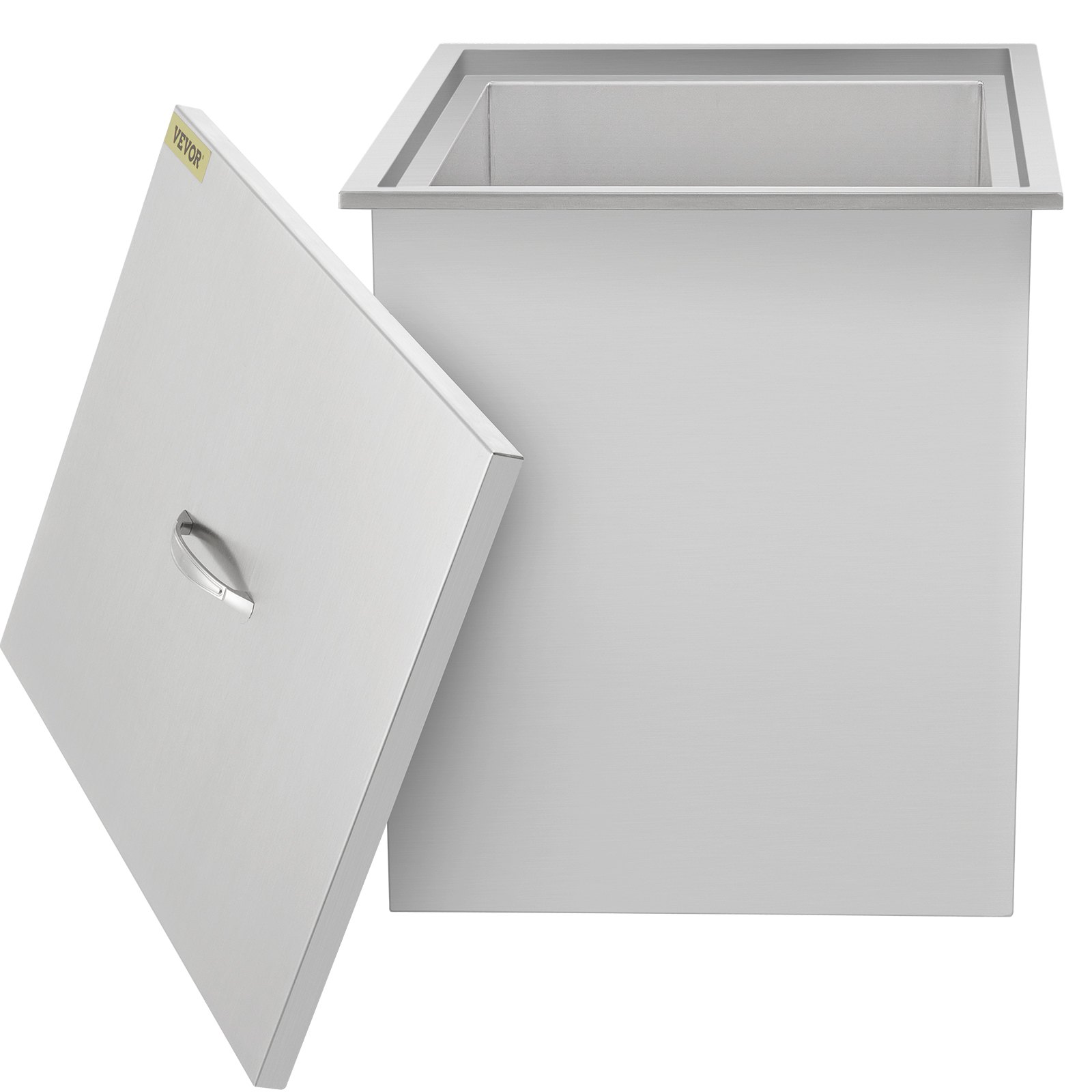 VEVOR ice chest with open stainless steel lid and handle in sleek design