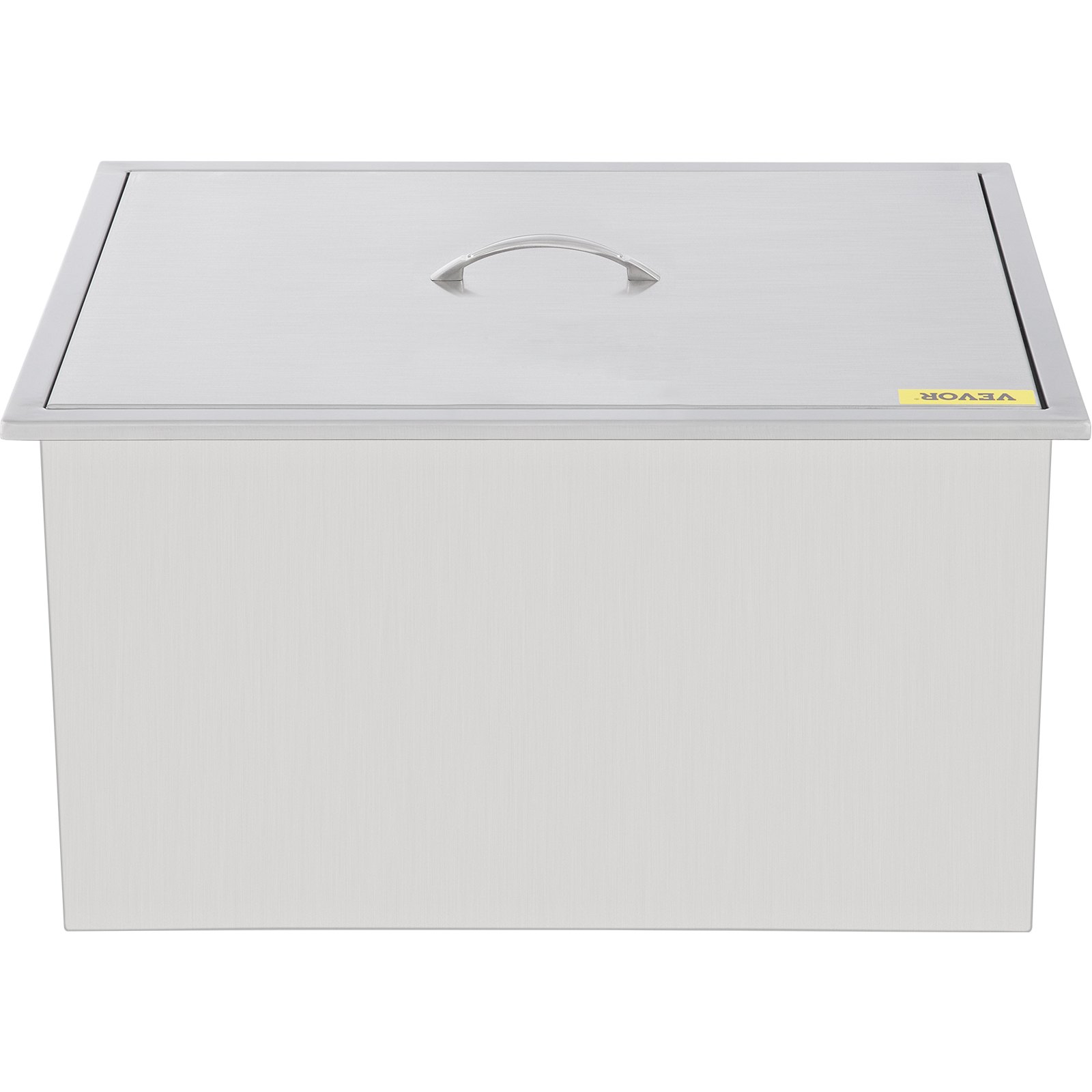 stainless steel VEVOR ice chest with a handle on the lid.