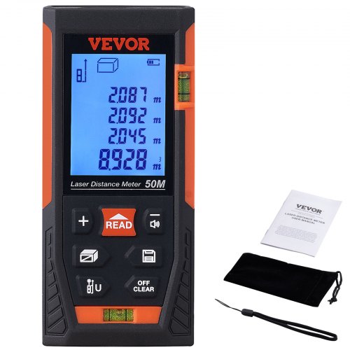 VEVOR Laser Measure, 165 ft, ±1/16'' Accuracy Laser Distance Measure with 2 Bubble Levels, ft/m/in/ft+in Unit, 2'' Backlit LCD Screen Laser Meter, Pythagorean Mode, Measure Distance, Area and Volume