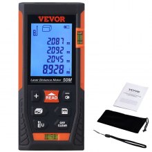 VEVOR Laser Measure, 50 m, ±1.6mm Accuracy Laser Distance Measure with 2 Bubble Levels, ft/m/in/ft+in Unit, 50.8mm Backlit LCD Screen Laser Meter, Pythagorean Mode, Measure Distance, Area and Volume