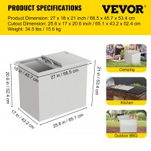 27”x18” Outdoor Kitchen Drop-in Ice Chest Bin Cooler 304 Beer Ice Buckets Box