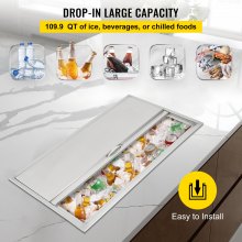 VEVOR Drop in Ice Chest 36L x 18W x 14H Inch Stainless Steel Ice Cooler with Sliding Cover Drop in Ice Bin Included Drain-pipe and Drain Plug for Cold Wine Beer