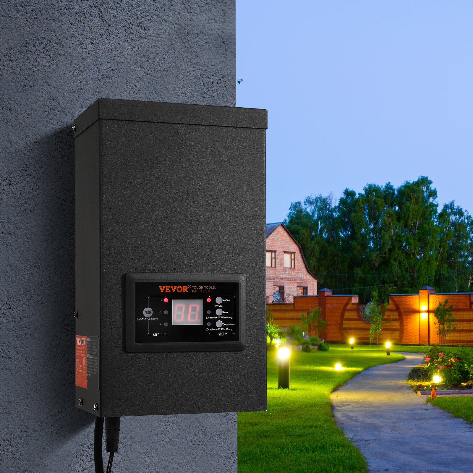 VEVOR 200W Low Voltage Landscape Transformer with Timer and Photocell Sensor, Waterproof Landscape Lighting Transformer, 120V AC to 12V/14V AC for Outdoor, Spotlight, Pathway Light, Pool light, ETL